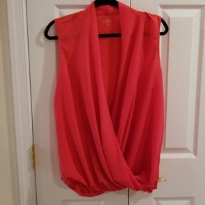 Coral/red front cross, ruched elastic bottom